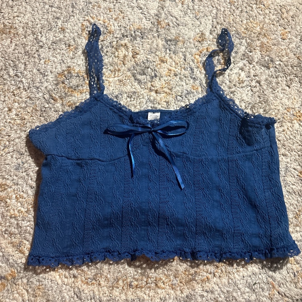 Navy Lace-Trim Camisole with Front Bow